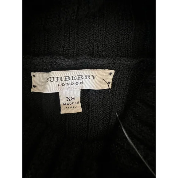 New Burberry Black Ribbed Turtleneck Sweater Plaid Elbow Patches XS (Fits M)